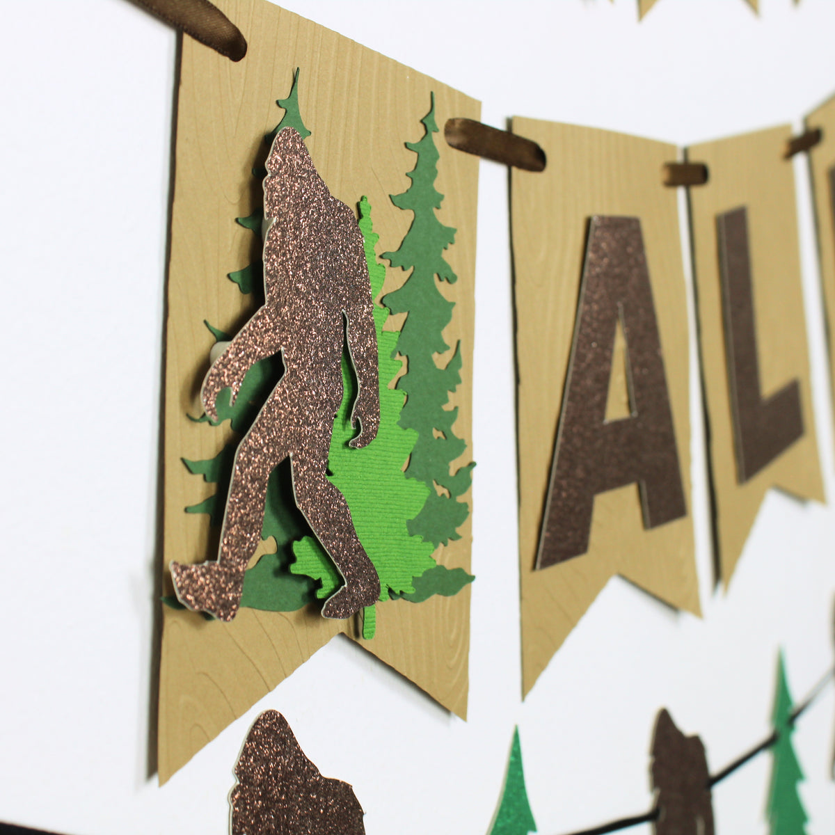 Bigfoot Happy Birthday Banner - Woodgrain Sasquatch Banner - Bigfoot Birthday decorations