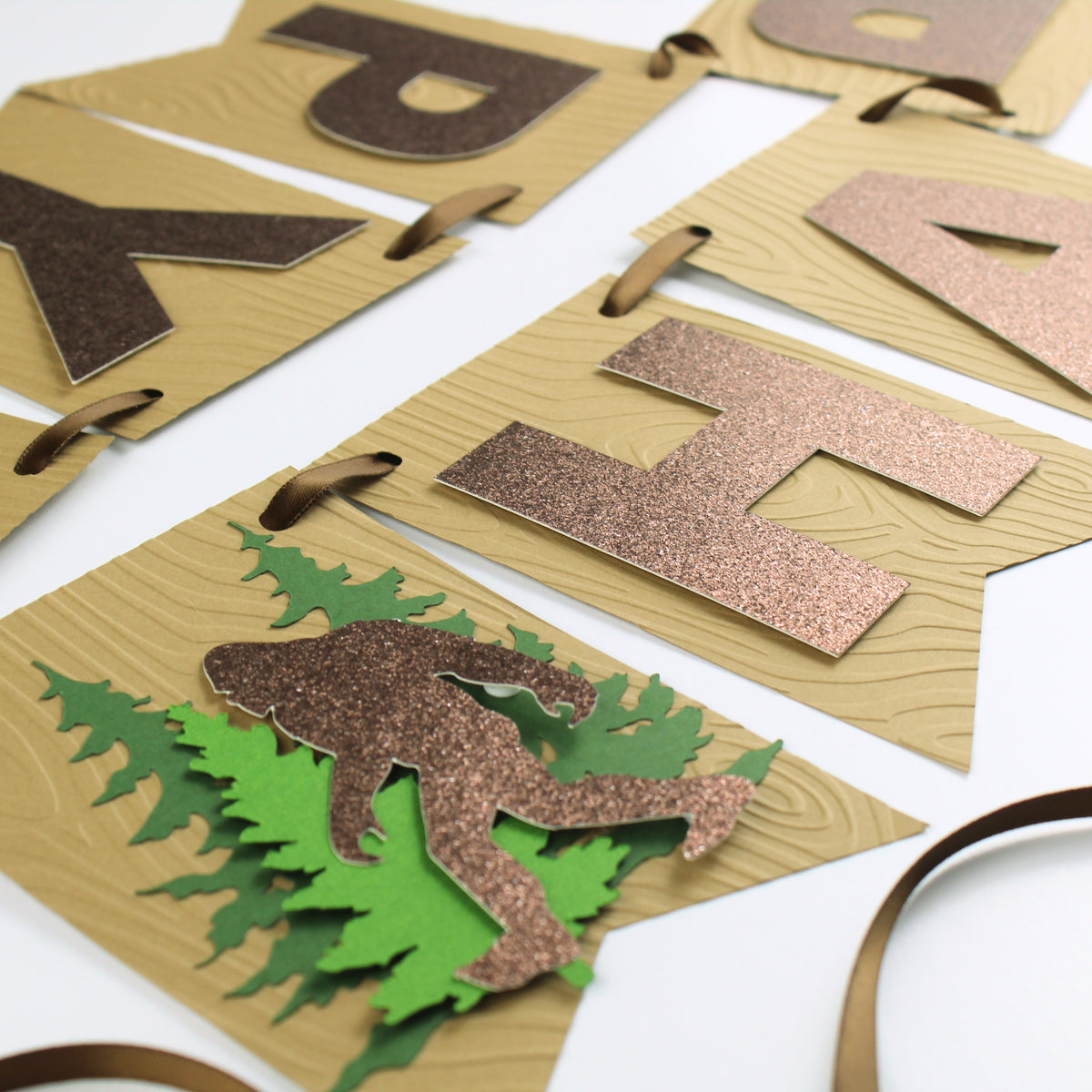Bigfoot Happy Birthday Banner - Woodgrain Sasquatch Banner - Bigfoot Birthday decorations