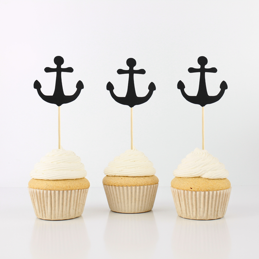 Black Anchor Cupcake Toppers - Food Picks