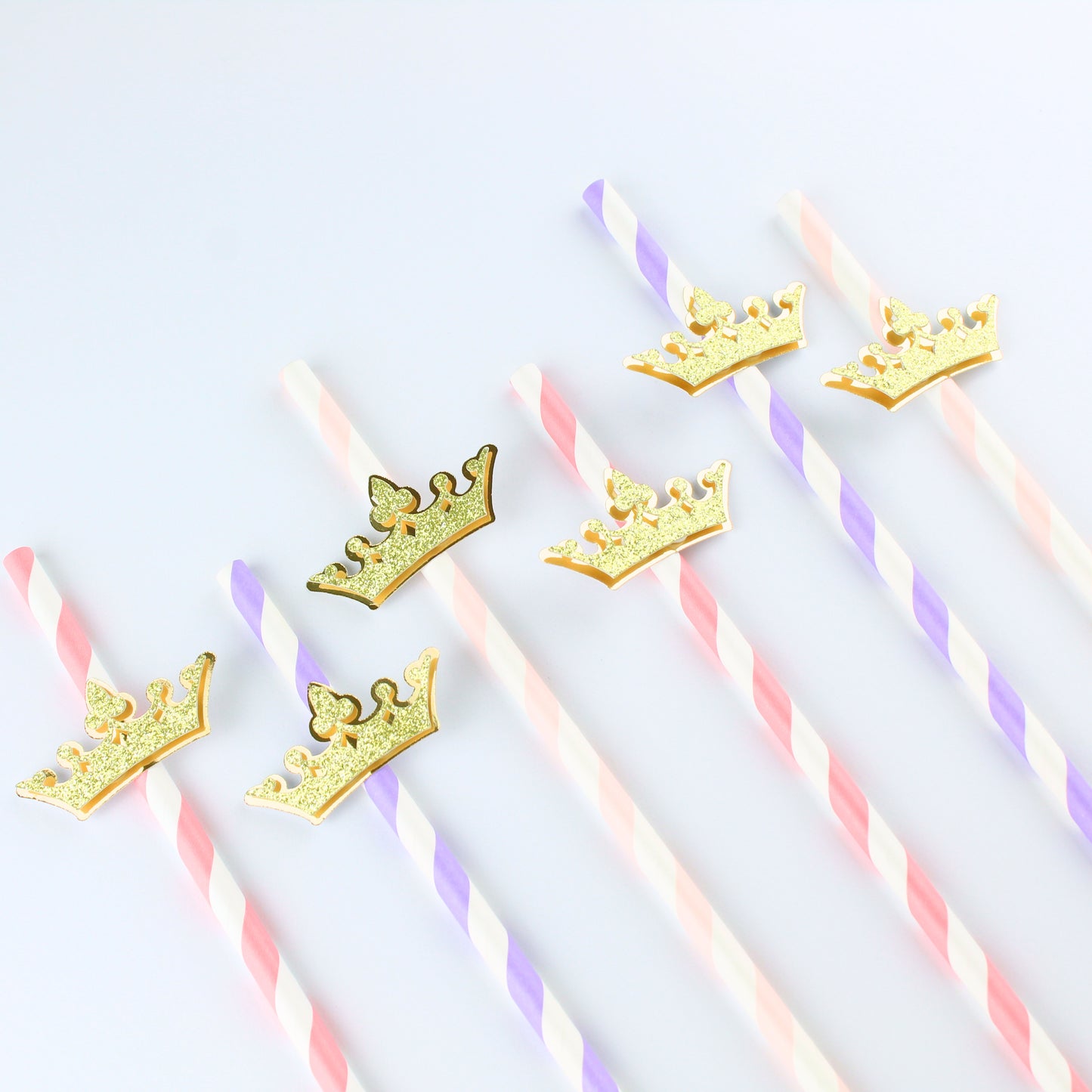 Pink and Purple Princess Crown Paper Party Straws - Set of 12