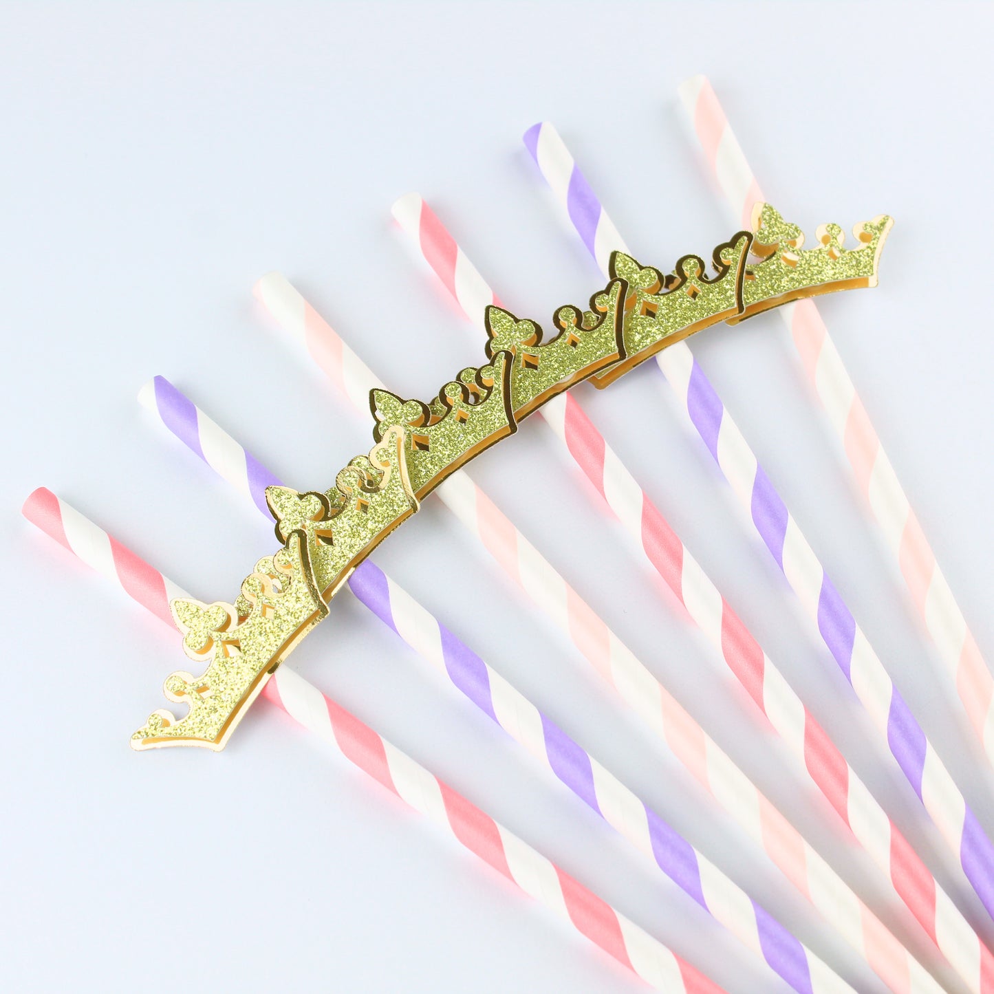 Pink and Purple Princess Crown Paper Party Straws - Set of 12