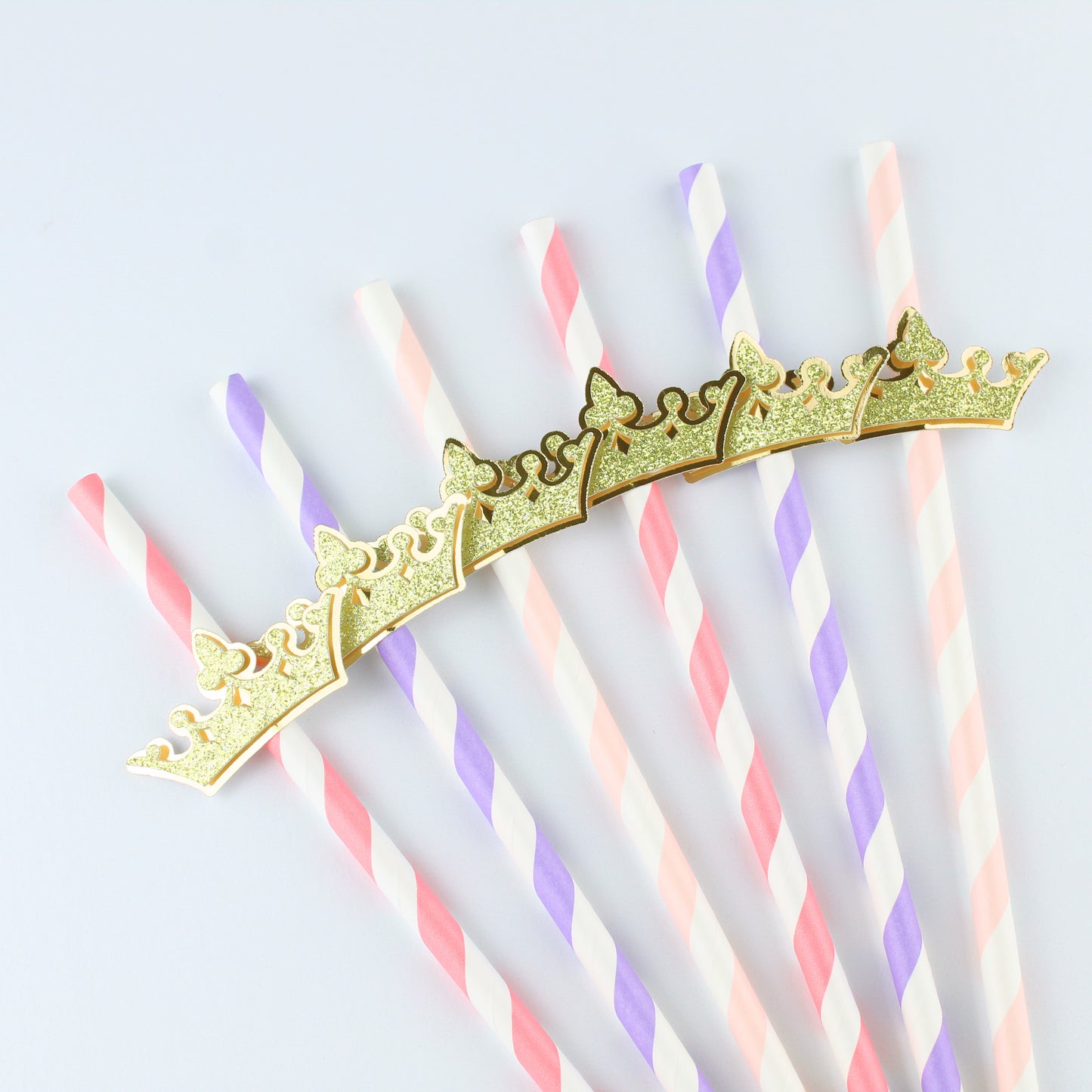 Pink and Purple Princess Crown Paper Party Straws - Set of 12