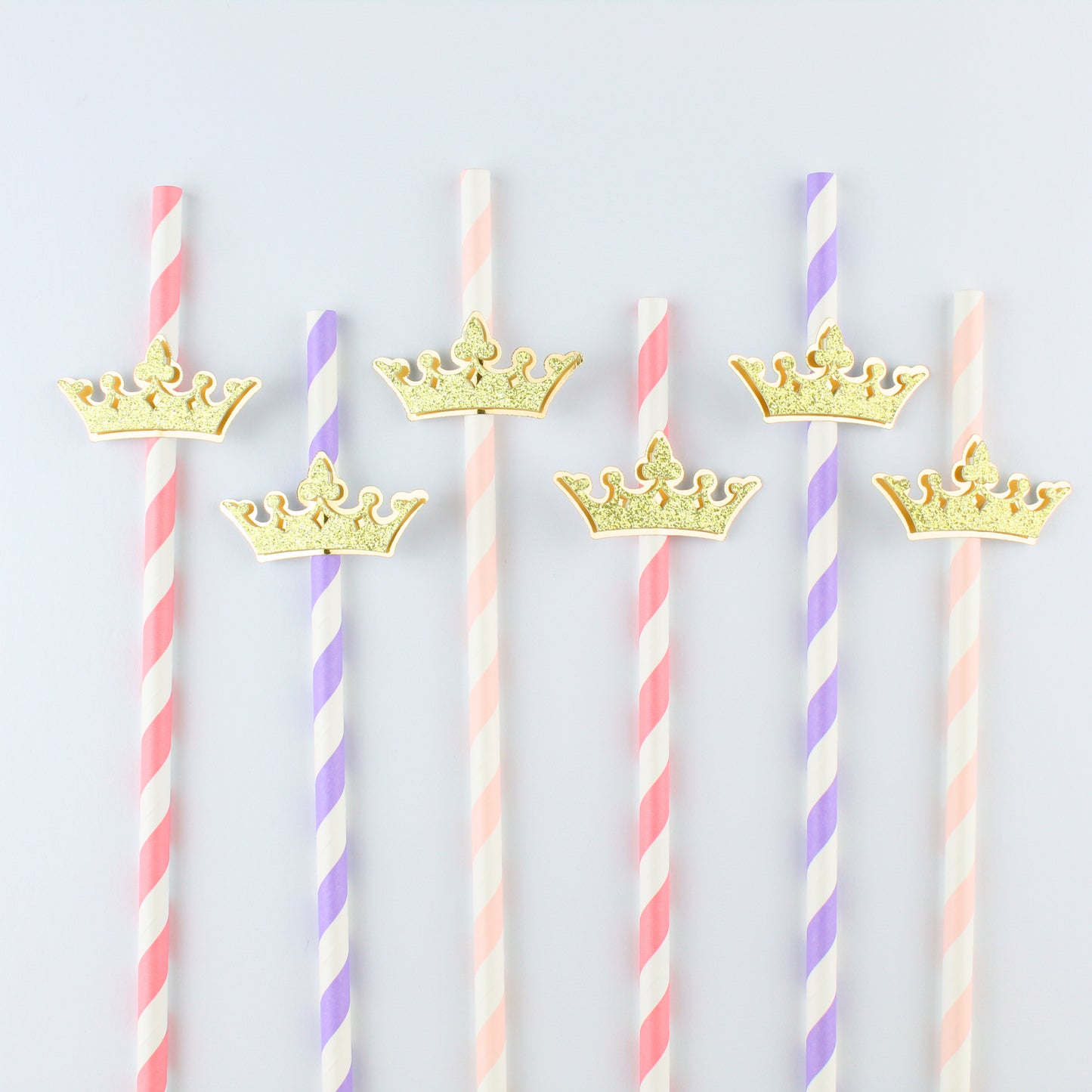 Pink and Purple Princess Crown Paper Party Straws - Set of 12