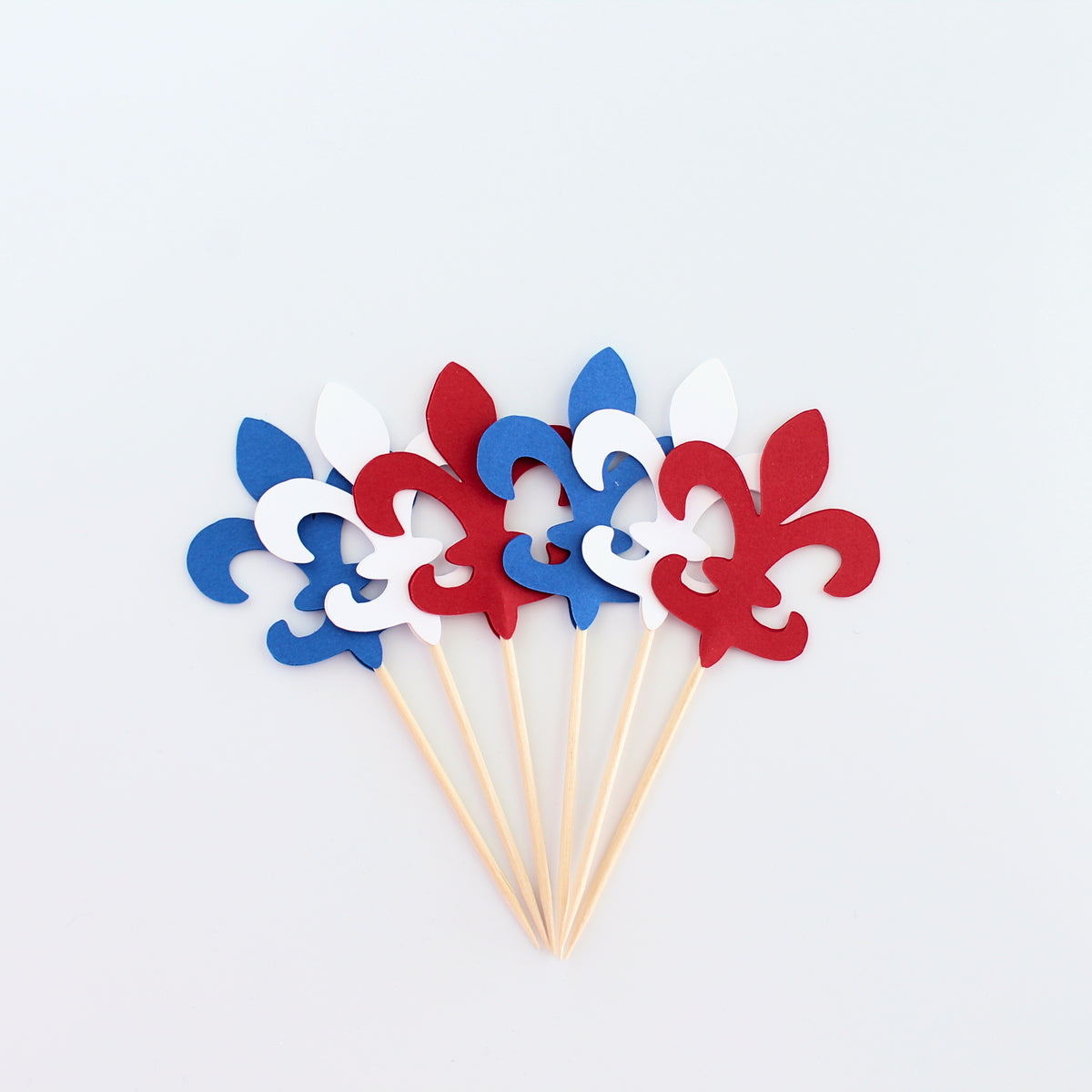 Red White and Blue Fleur De Lis Cupcake Toppers - Set of 12