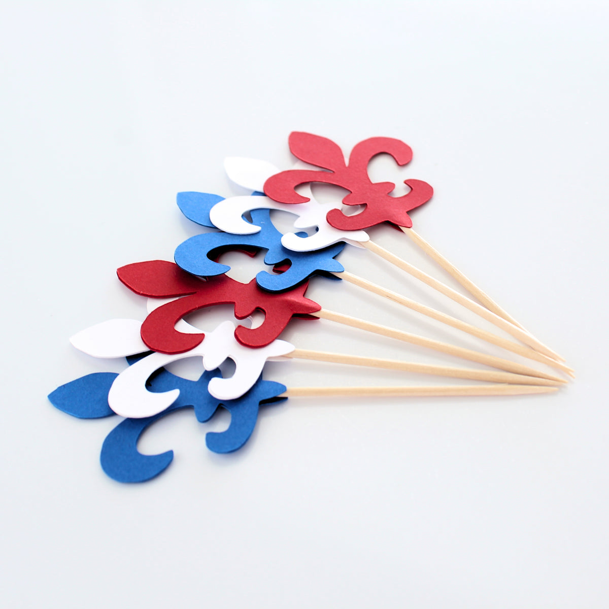 Red White and Blue Fleur De Lis Cupcake Toppers - Set of 12