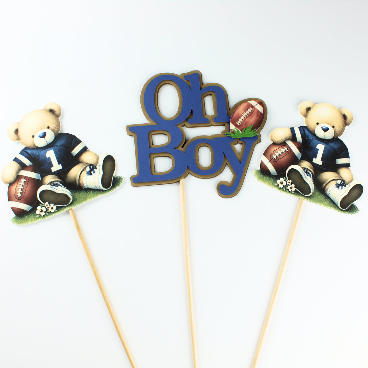 Teddy Bear Centerpiece Picks - Navy Baby Shower Decorations - Teddy Bear Football