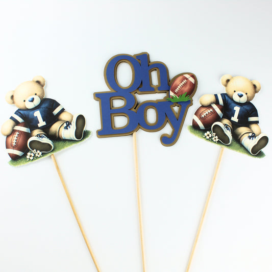 Teddy Bear Centerpiece Picks - Navy Baby Shower Decorations - Teddy Bear Football