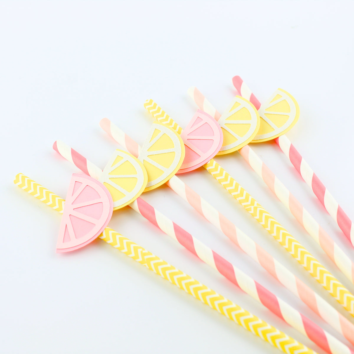 Pink Lemon Themed Party Straws - Lemonade Party Decorations - Set of 12