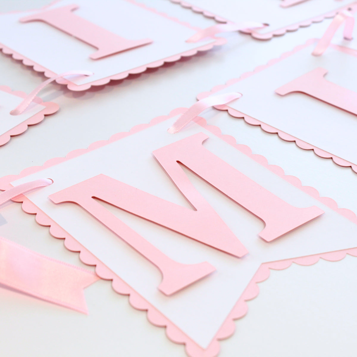 Pink and White Coquette Happy Birthday Banner - Custom Name Banner with Bows