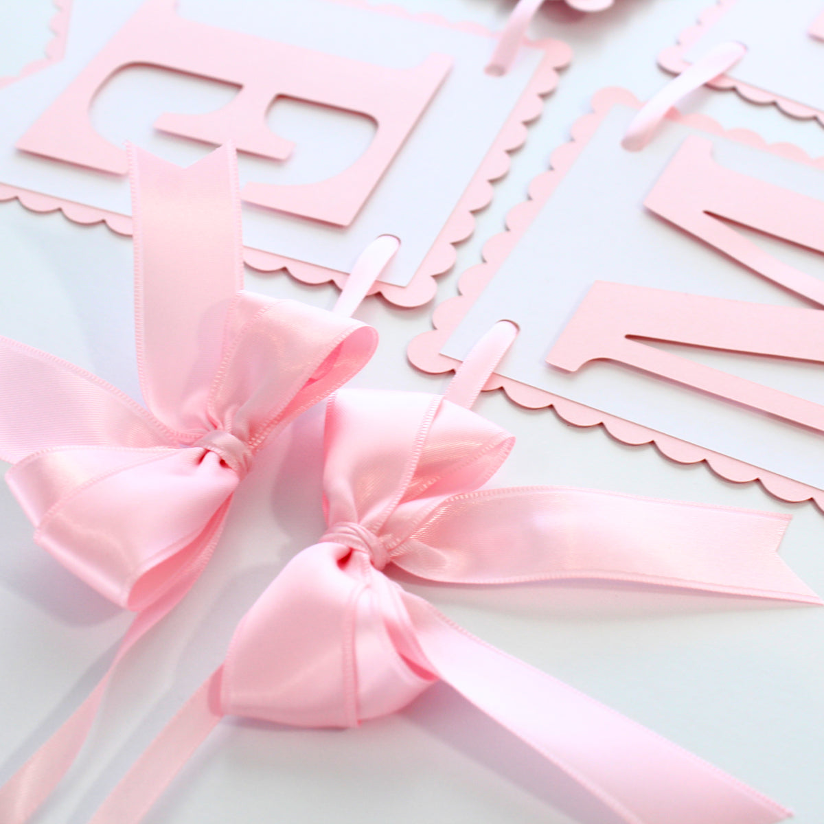 Pink and White Coquette Happy Birthday Banner - Custom Name Banner with Bows