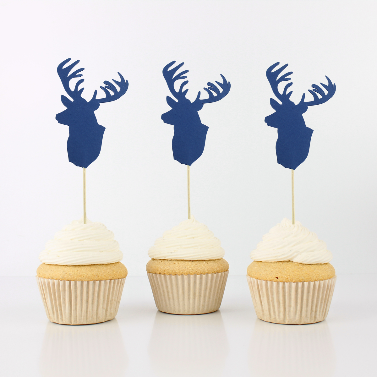 Large Deer Cupcake Toppers - Stag Food Picks - Lumberjack Party - Hunter Party - Set of 12