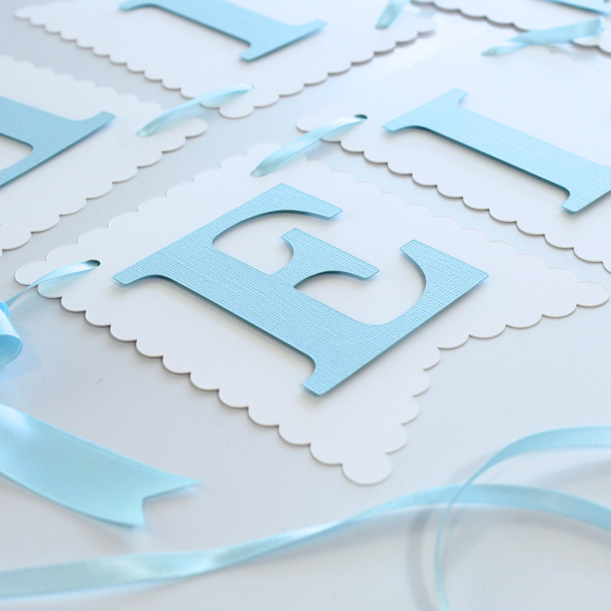 Blue and White Coquette Happy Birthday Banner - Custom Name Banner with Bows