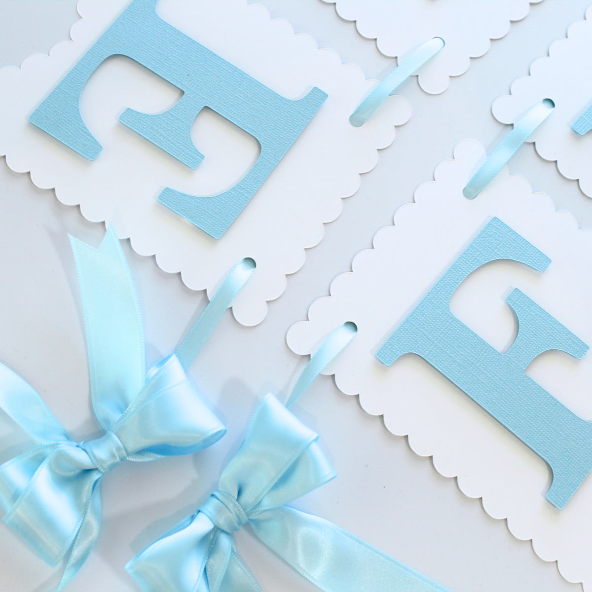 Blue and White Coquette Happy Birthday Banner - Custom Name Banner with Bows