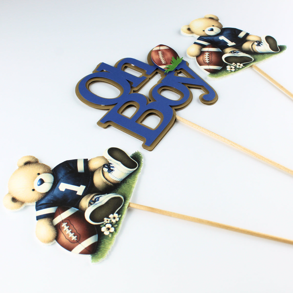 Teddy Bear Centerpiece Picks - Navy Baby Shower Decorations - Teddy Bear Football