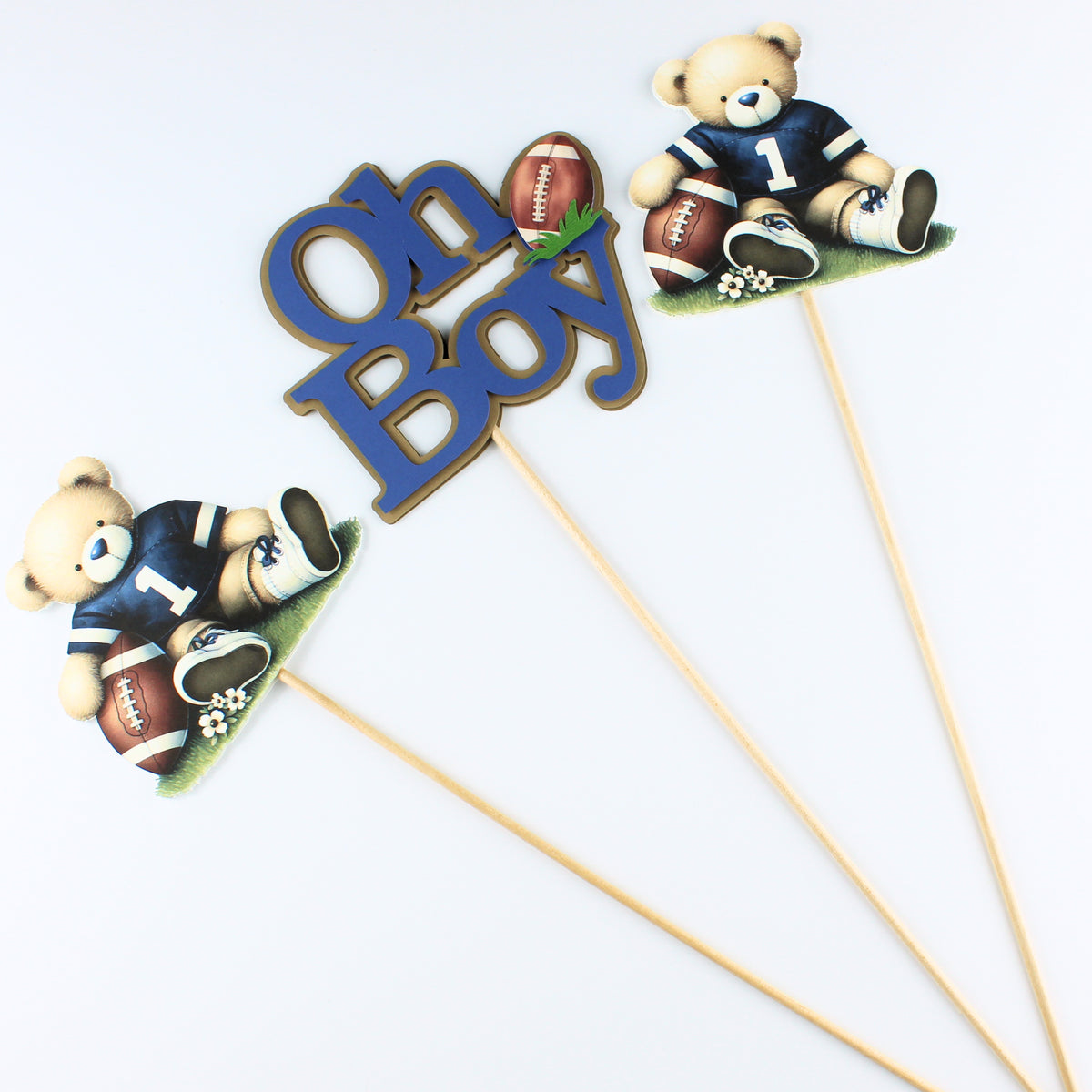 Teddy Bear Centerpiece Picks - Navy Baby Shower Decorations - Teddy Bear Football