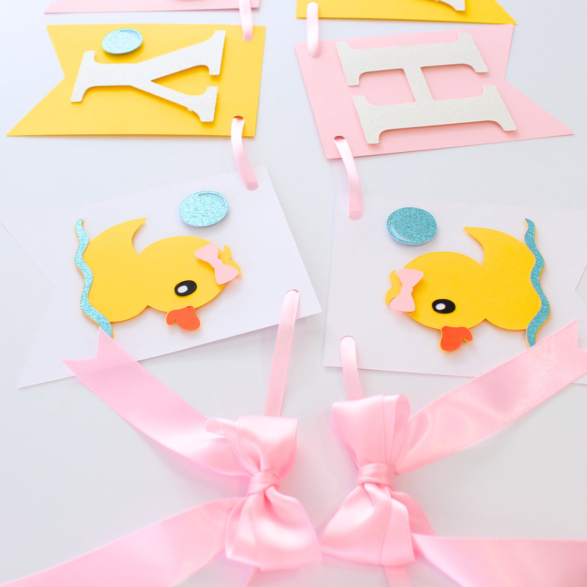 Pink Ducky Happy Birthday Banner - Custom Name Banner with Bows