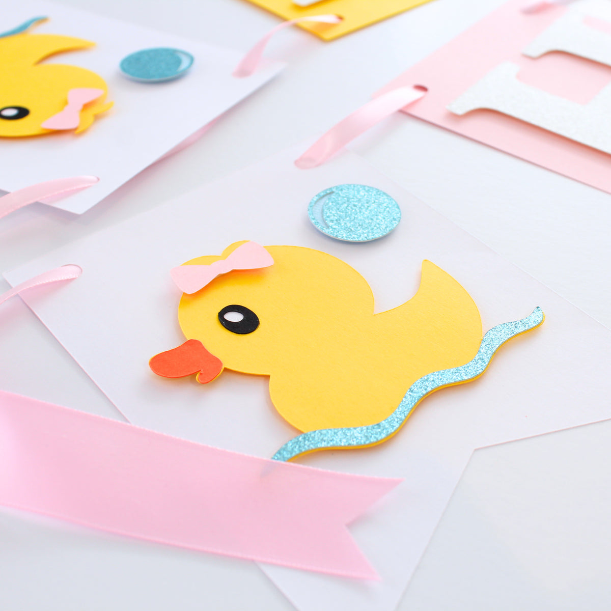 Pink Ducky Happy Birthday Banner - Custom Name Banner with Bows