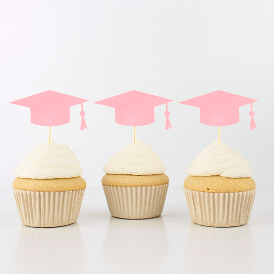 Pink Graduation Cap Cupcake Toppers - Food Picks