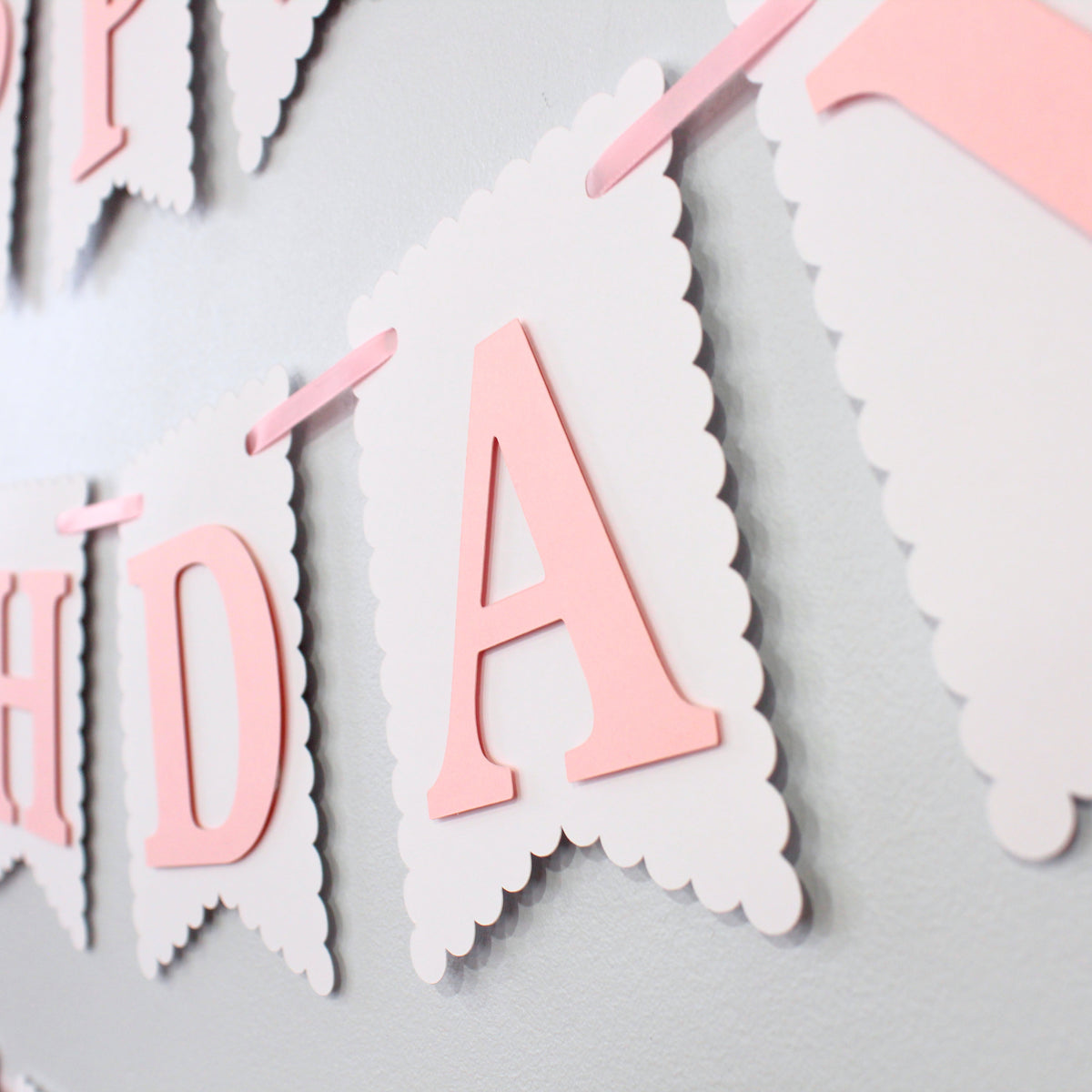 Pink and White Coquette Happy Birthday Banner - Custom Name Banner with Bows
