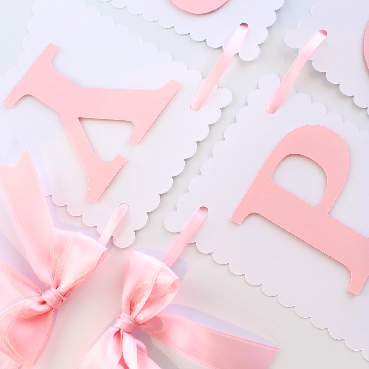 Pink and White Coquette Happy Birthday Banner - Custom Name Banner with Bows