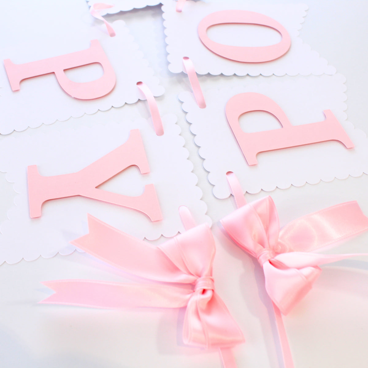 Pink and White Coquette Happy Birthday Banner - Custom Name Banner with Bows