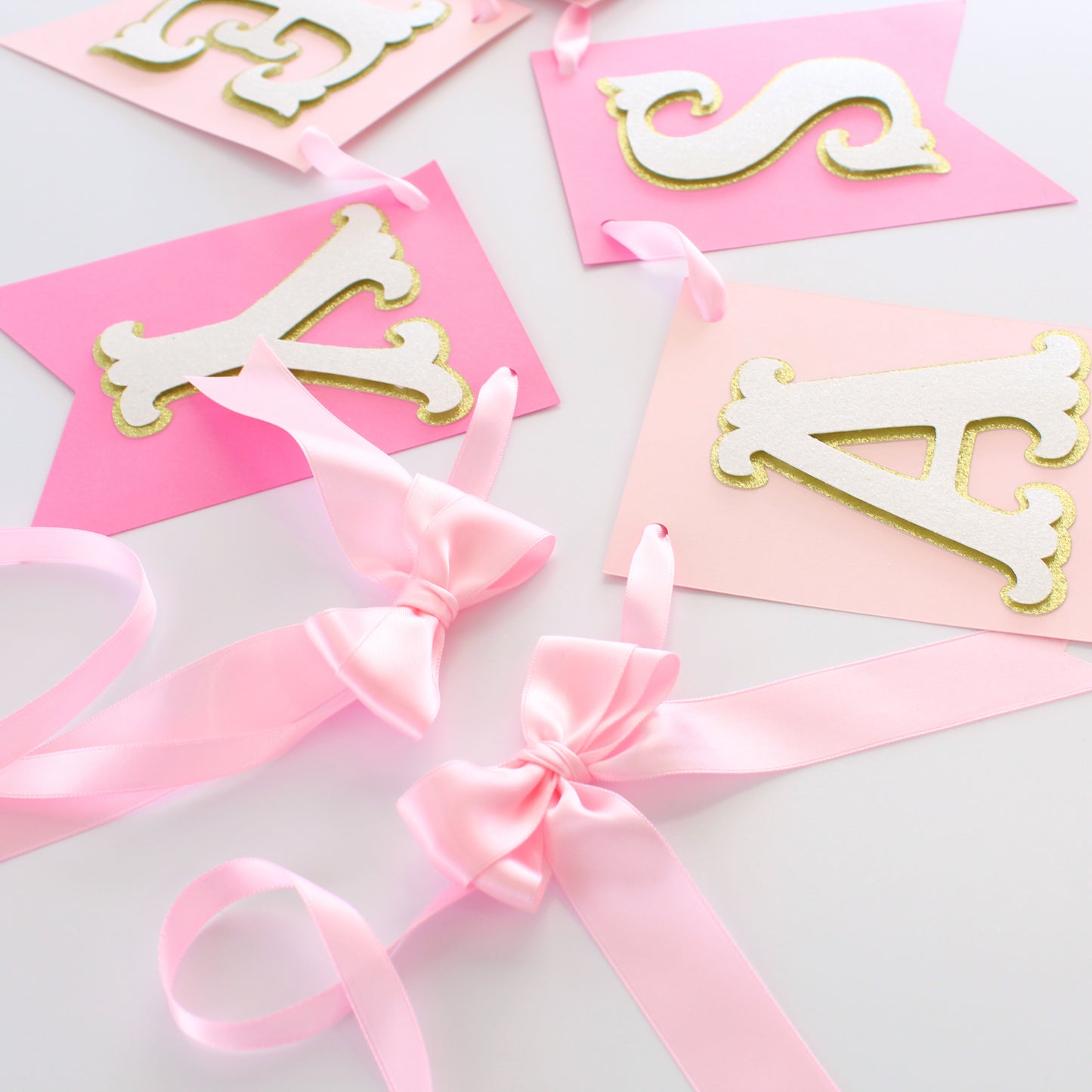 Pink Princess Happy Birthday Banner - Custom Name Banner with Bows and Gold Crowns