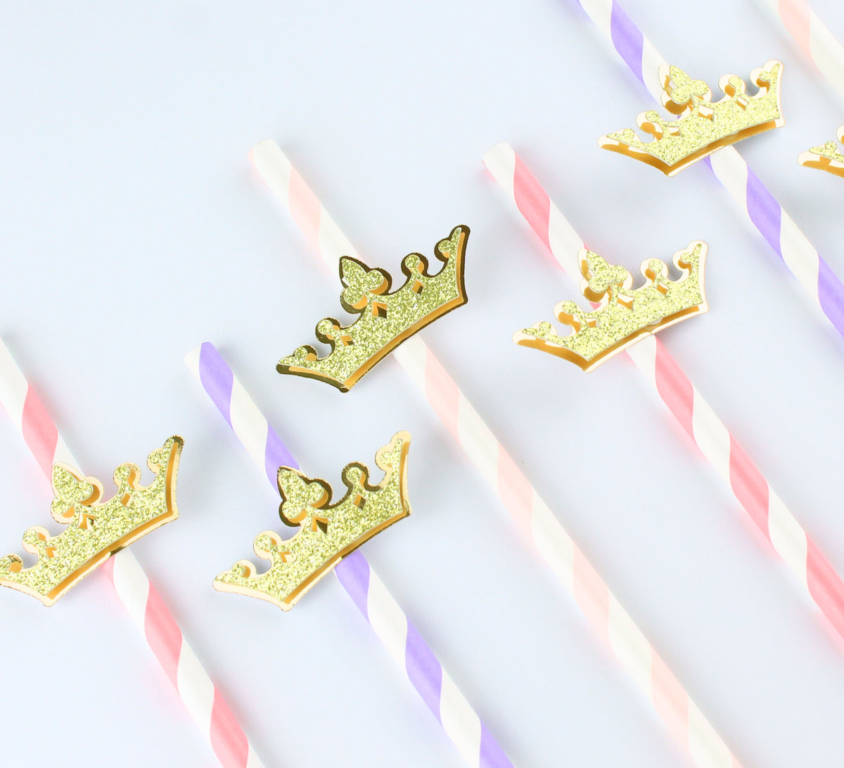 Pink and Purple Princess Crown Paper Party Straws - Set of 12