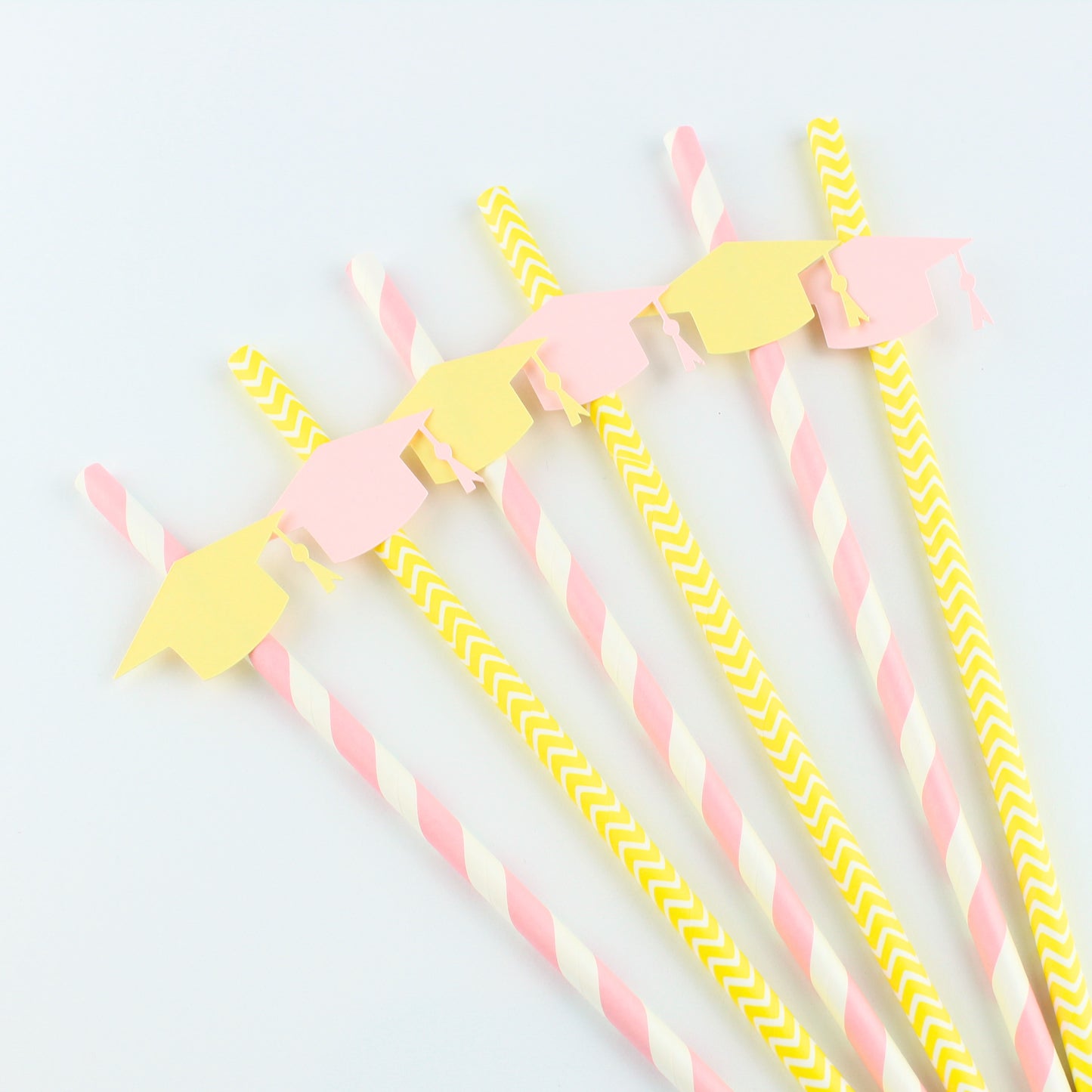 Lemon Themed Graduation Cap Party Straws - Lemon Graduation Party Decorations - Pink Lemonade Grad