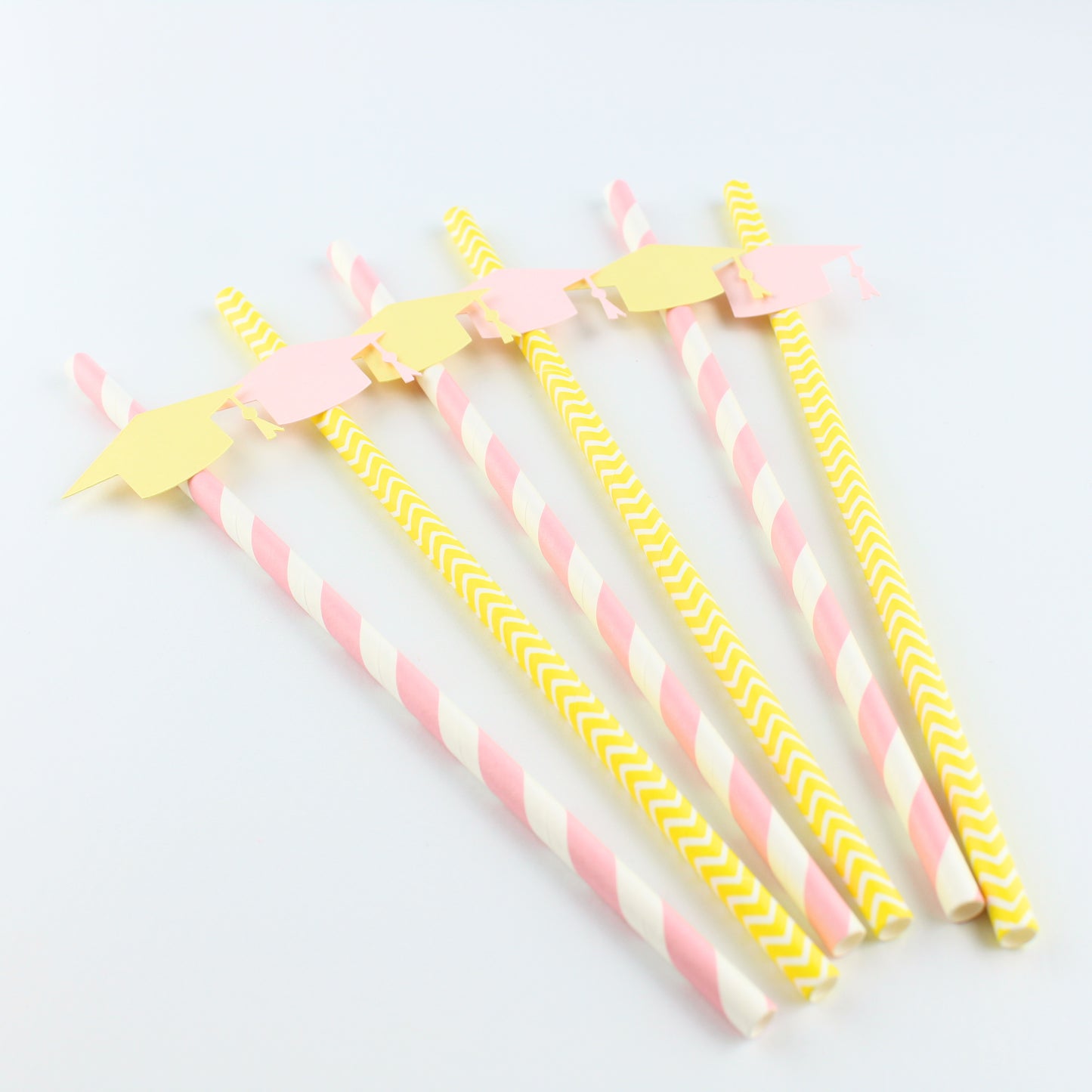 Lemon Themed Graduation Cap Party Straws - Lemon Graduation Party Decorations - Pink Lemonade Grad