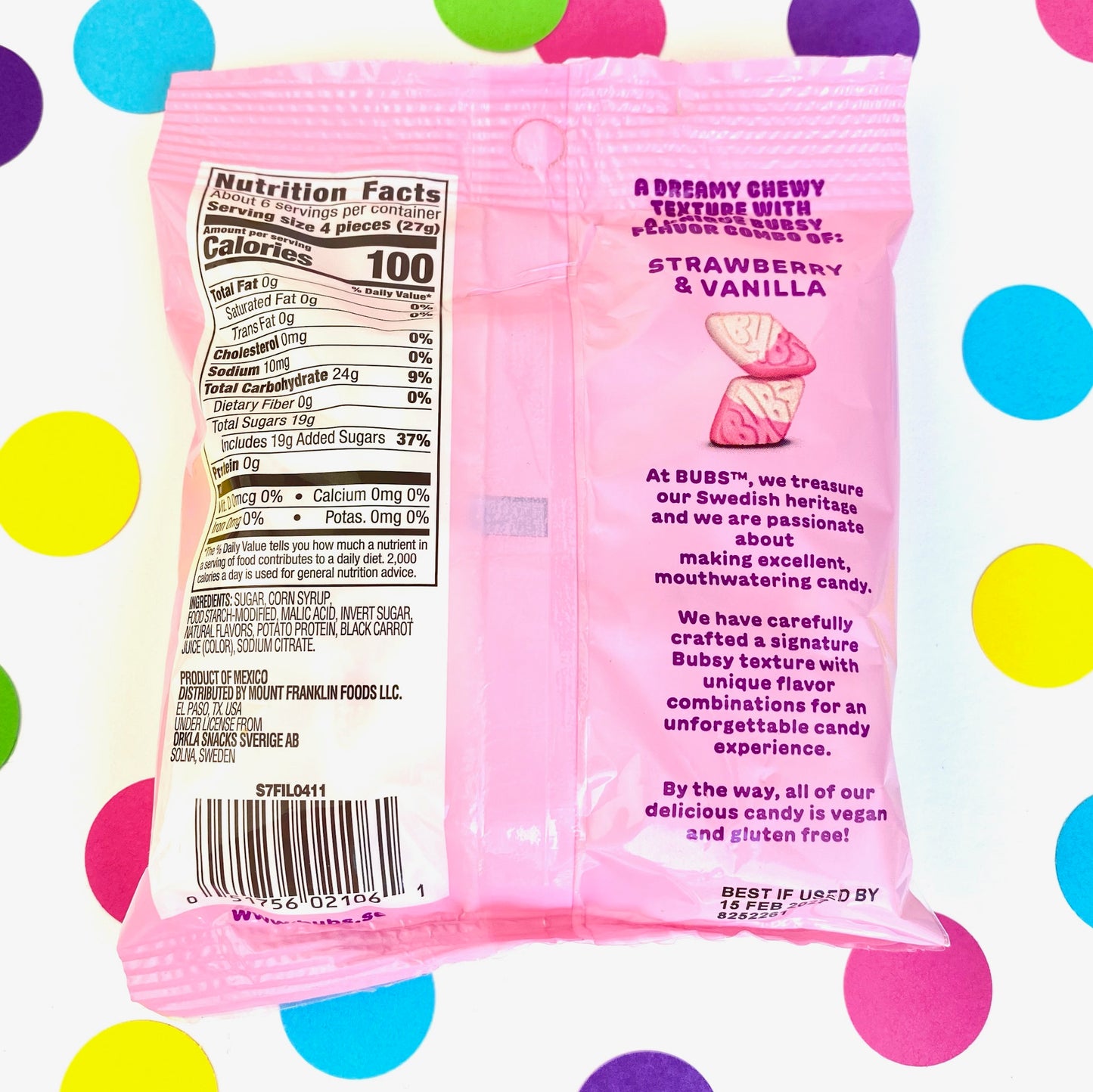 Swedish Candy BUBS Strawberry Vanilla Sour Diamond 5.5 oz bag Foam Gummy Candy